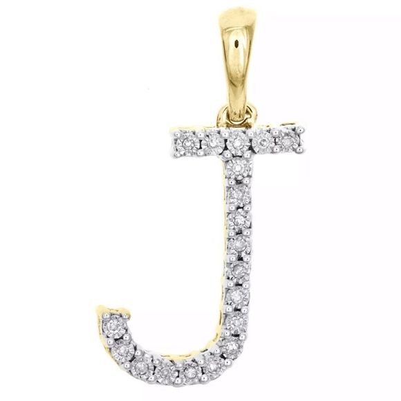 Real Diamond 10K Gold Letter J Charm Pendant - Picture 3 of 3
